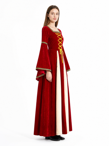 Medieval Dress with Wide Sleeves and Gold Trim