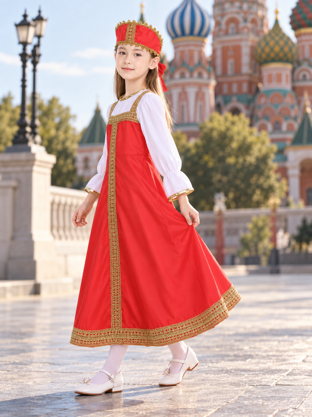 Red Carnival Dress with Headpiece side view