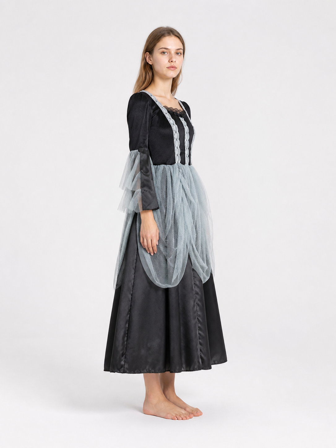Gothic Vampire Costume, Long Dress side view