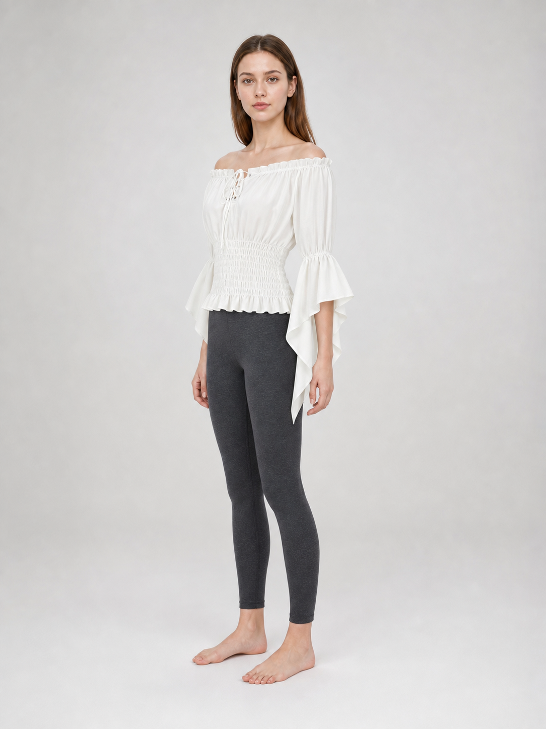 Off-the-Shoulder Lace-Up Crop Blouse