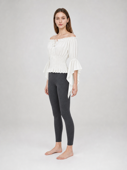 Off-the-Shoulder Lace-Up Crop Blouse