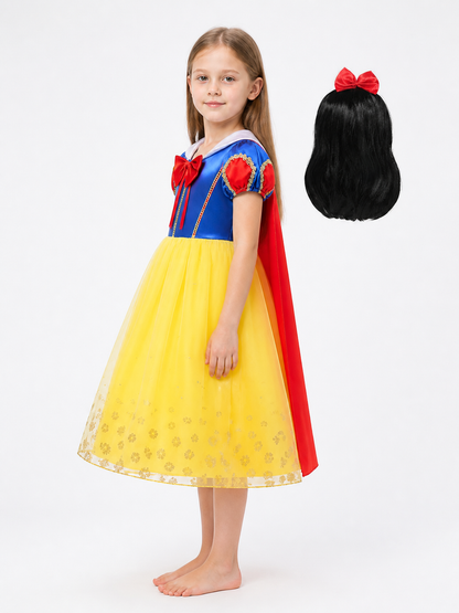 Snow White Children's Costume with Cape and Wig side view