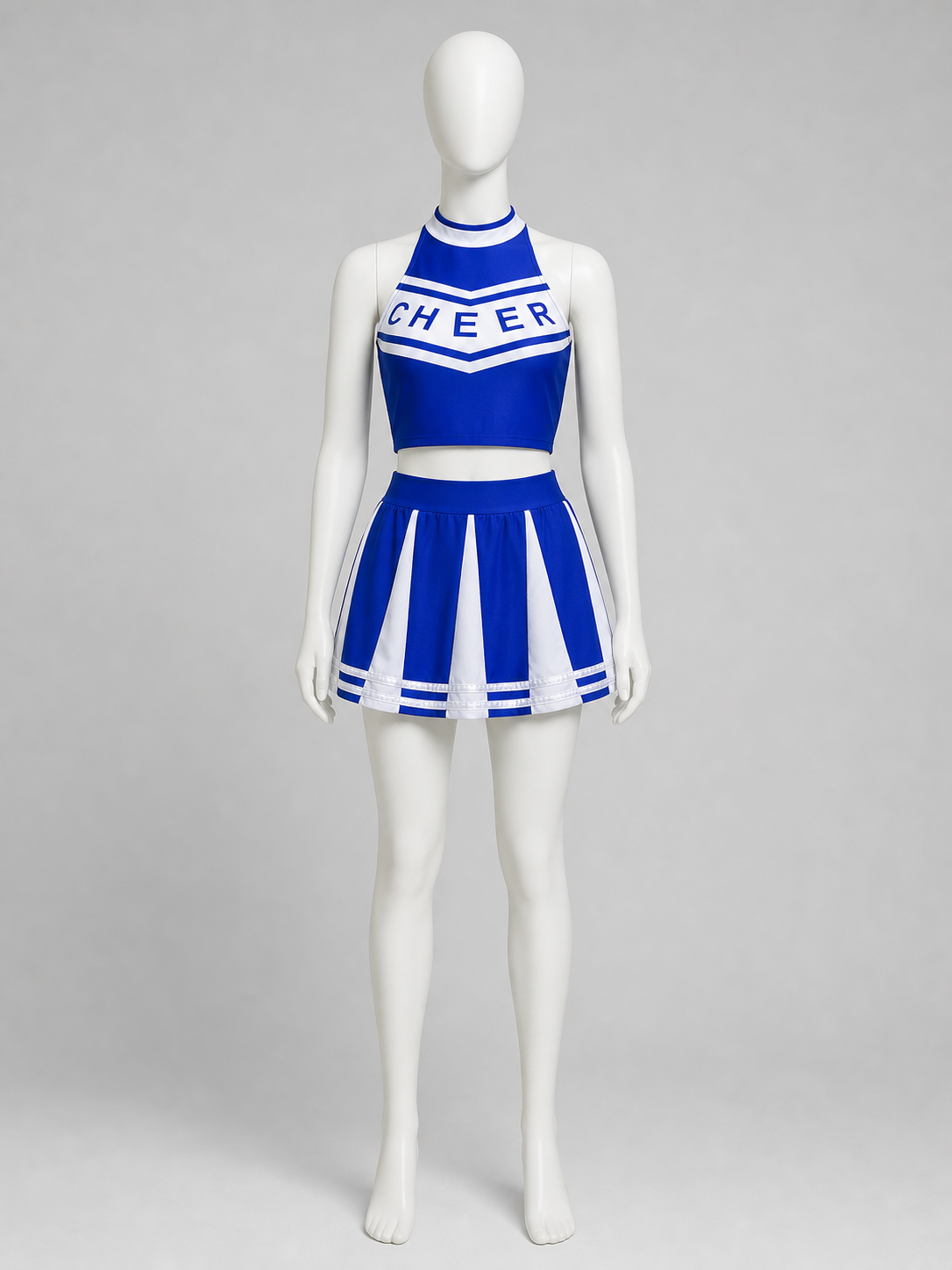 Cheerleading Costume, Top and Skirt, Blue and White side view