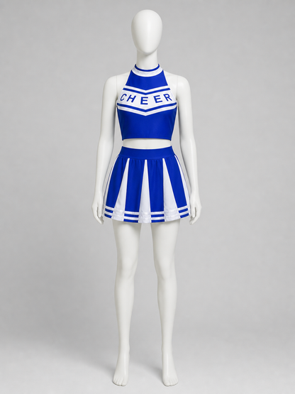 Cheerleading Costume, Top and Skirt, Blue and White side view