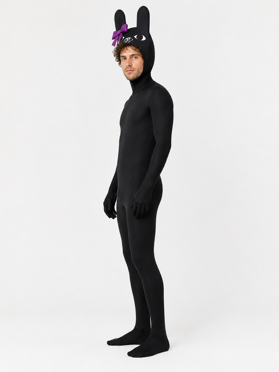 Black Rabbit Bodysuit with Long Ears and Bow side view
