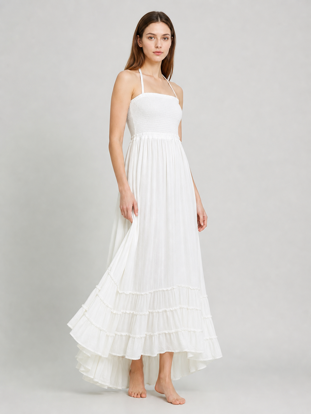 White Boho Maxi Dress with Open Back