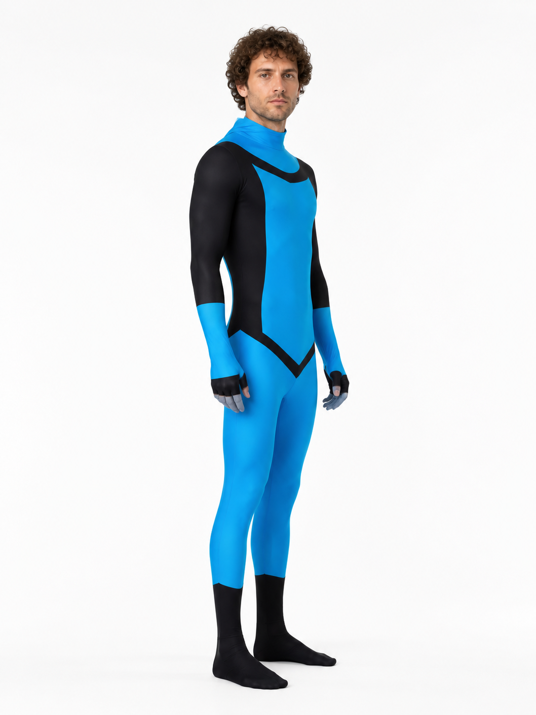 Hooded cosplay jumpsuit costume side view