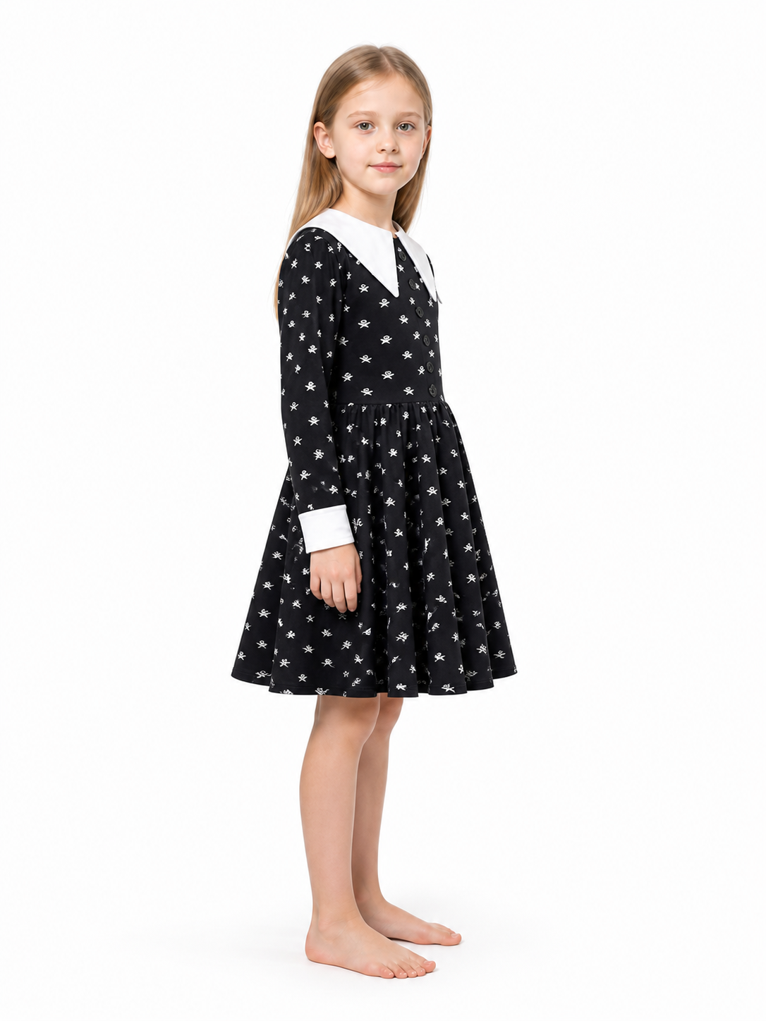 Children's Halloween Dress with Skull Print side view