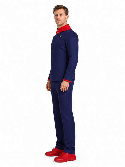 Cosplay: Uniform with a Red Collar and Gold Buttons side view