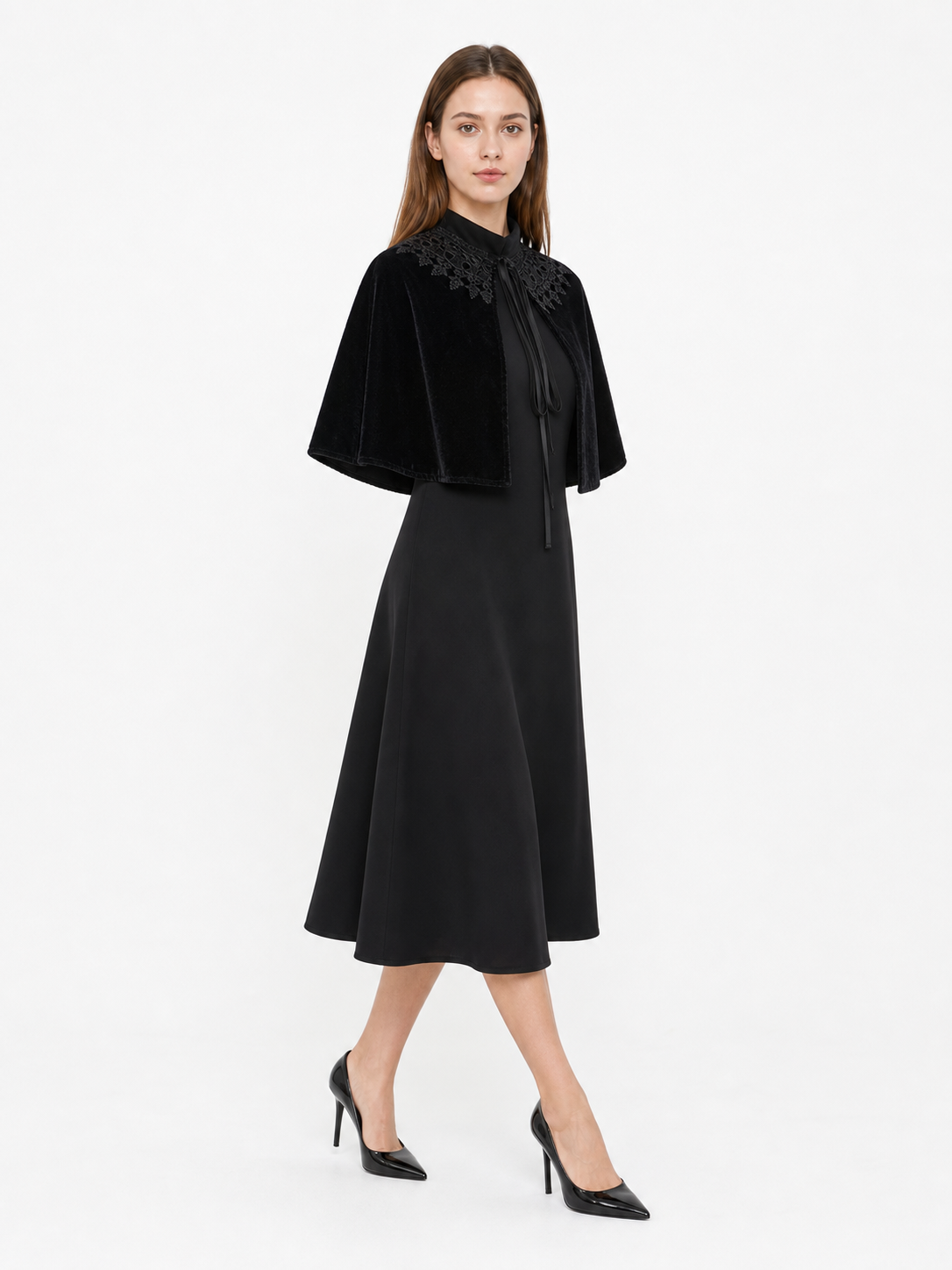 Black Gothic Costume Cape with Lace