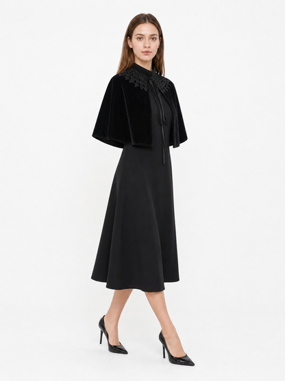 Black Gothic Costume Cape with Lace