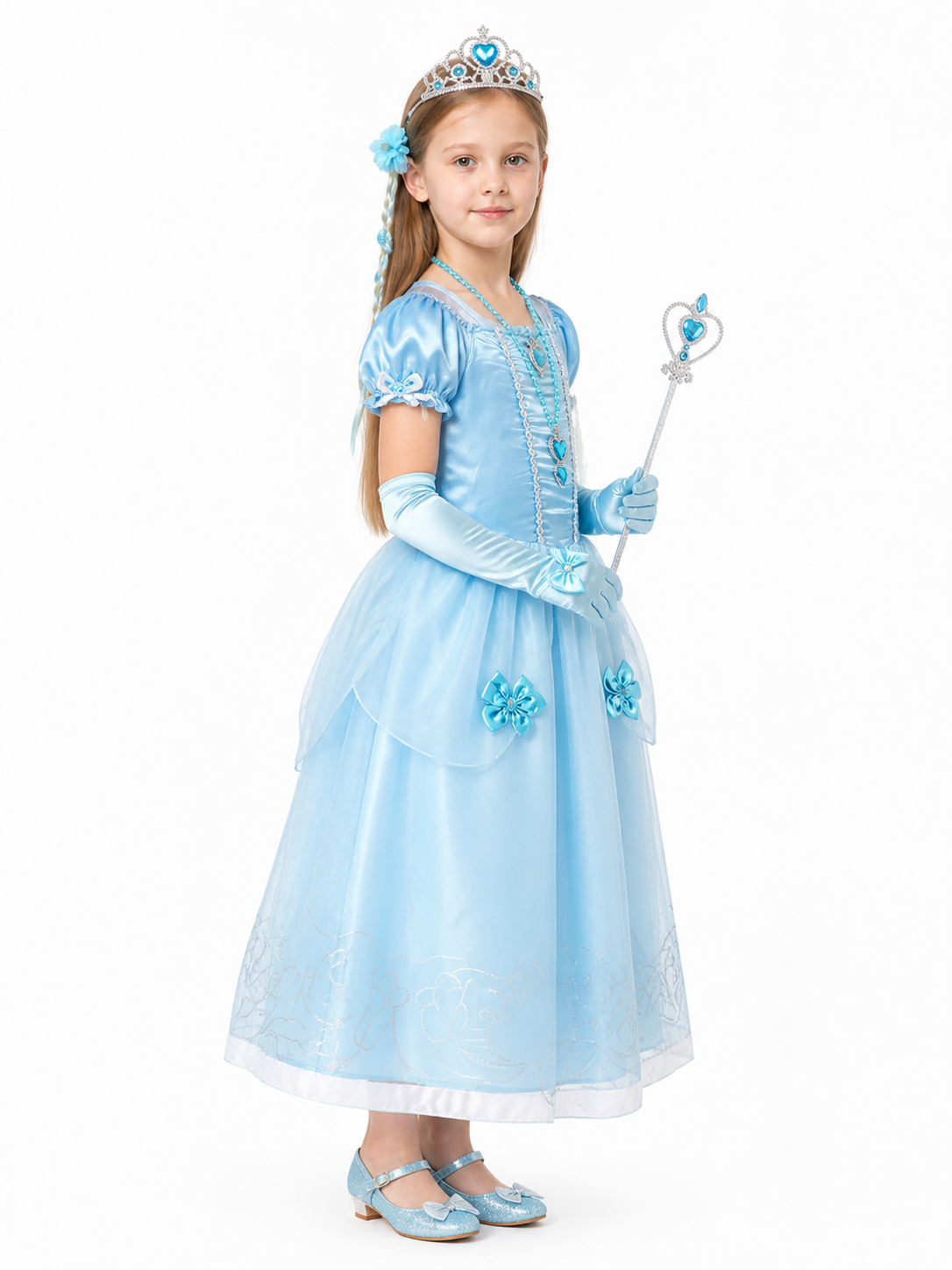 Children’s Cinderella costume with crown and dress side view