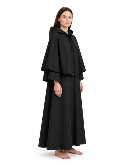 Long Black Hooded Cloak for Halloween side view
