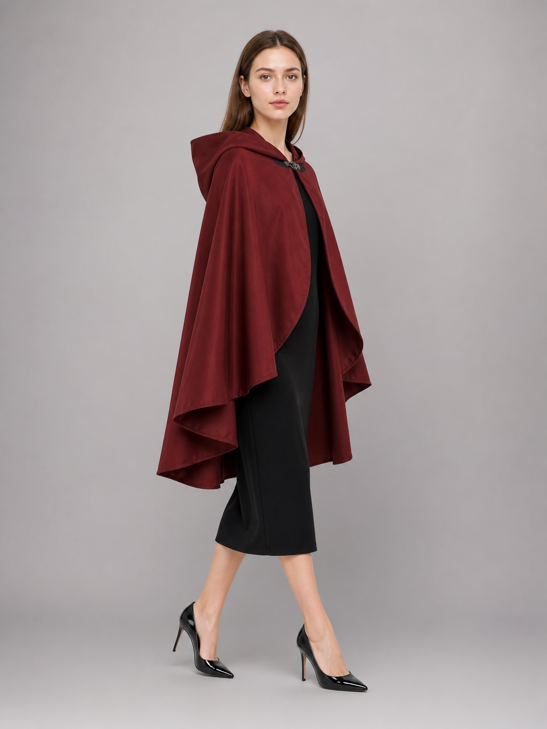 Burgundy Hooded Costume Cloak for Cosplay