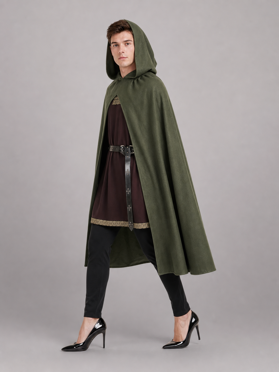Dark Olive Hooded Costume Cape