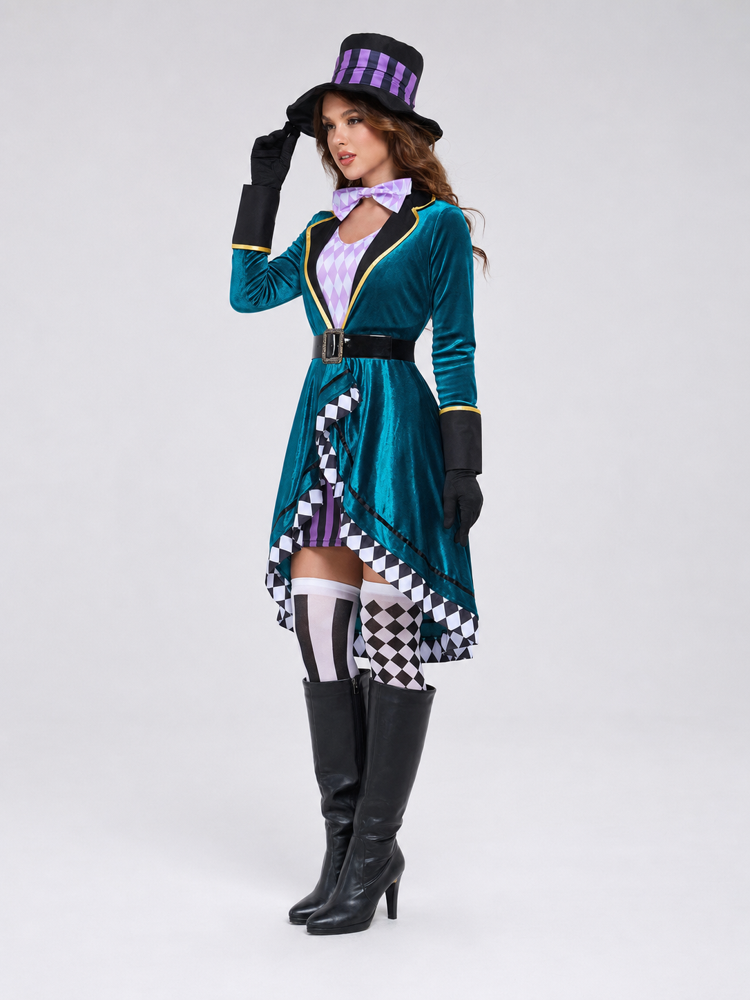 Stage Costume with an Asymmetrical Skirt and Top Hat
