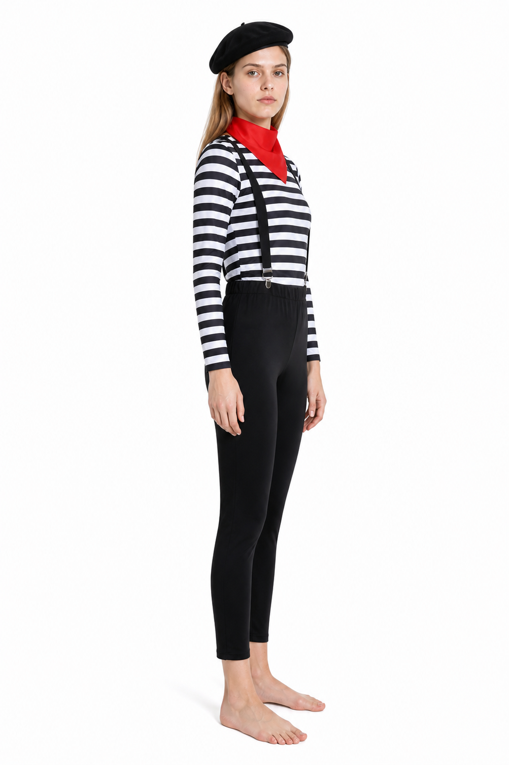 Striped Cat Costume with Suspenders side view