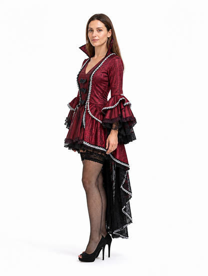 Vampire Costume with Voluminous Sleeves and an Asymmetrical Hem side view