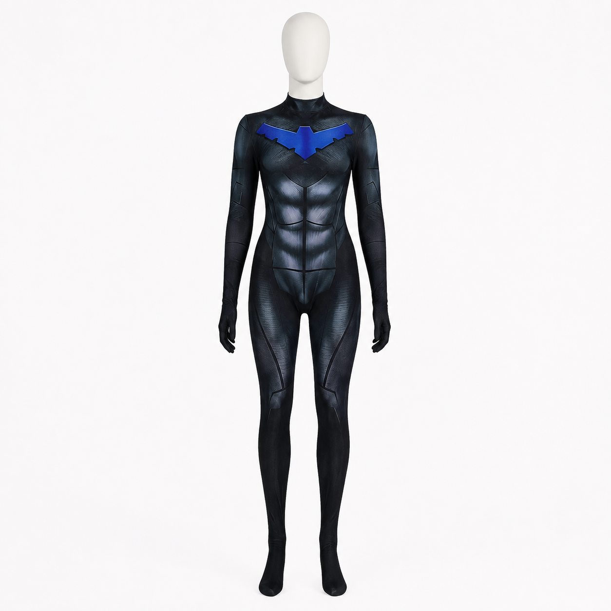 Nightwing Cosplay Jumpsuit with Muscles and Bat side view