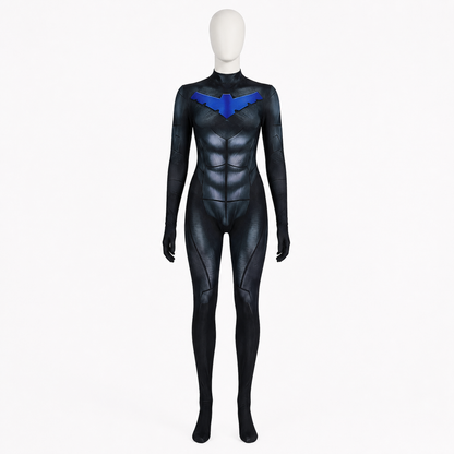 Nightwing Cosplay Jumpsuit with Muscles and Bat side view
