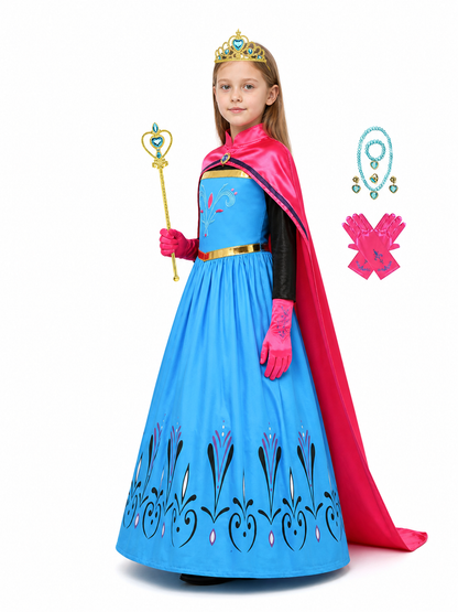 Children's Halloween costume with dress and cape side view