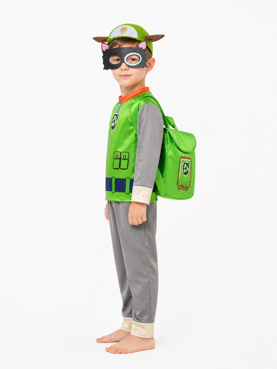 Paw Patrol Rocky Kids' Costume with Mask and Backpack side view