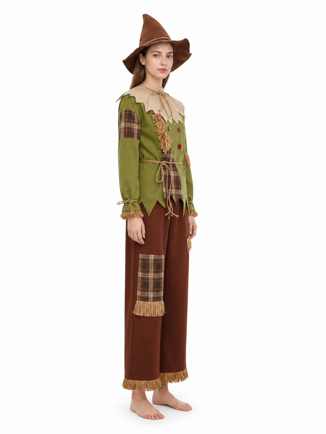 Halloween Checkered Scarecrow Costume with Fringe side view