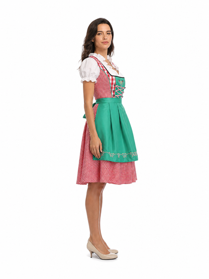 Checked Dirndl Dress with Apron for Oktoberfest side view