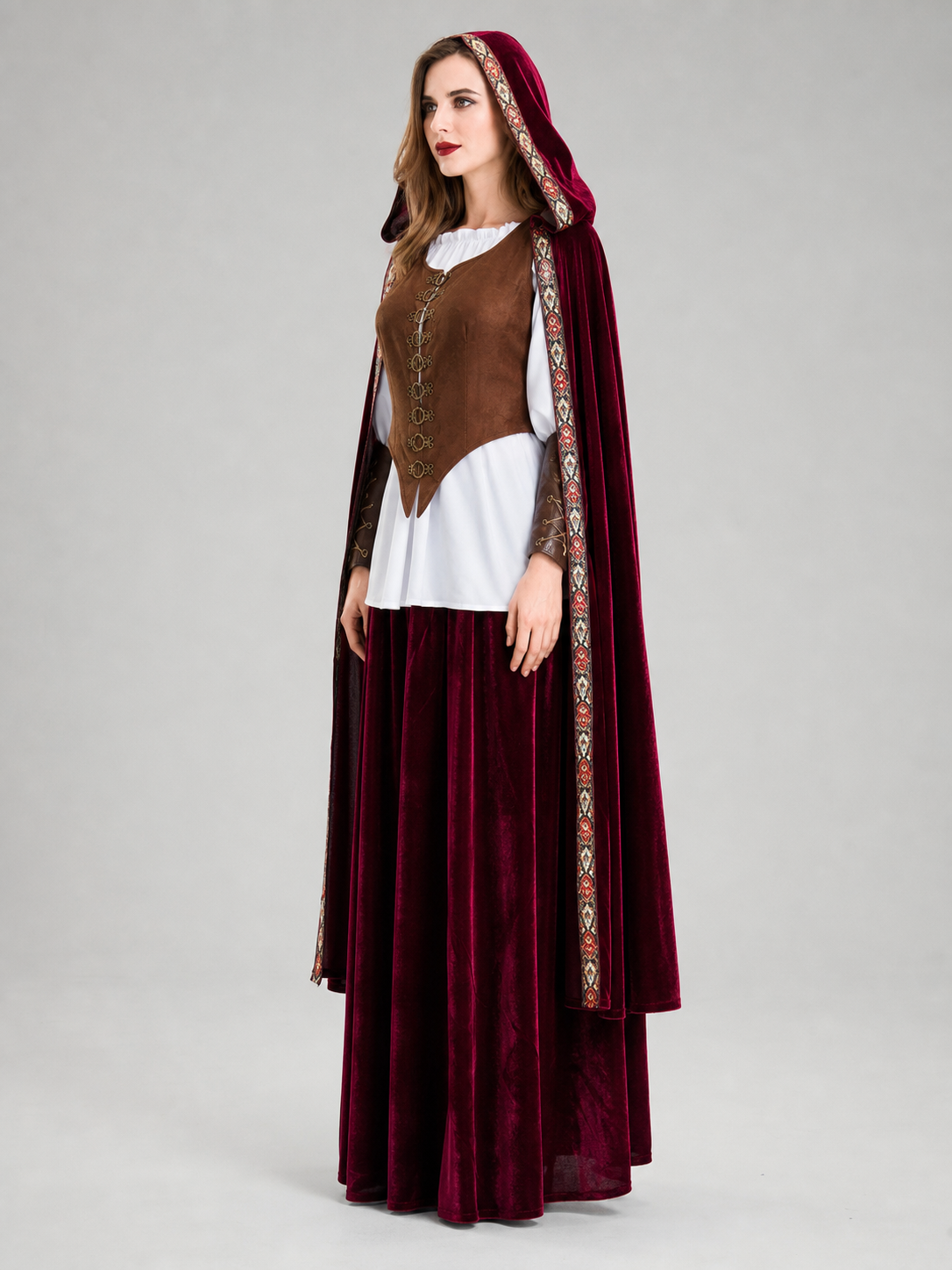 Gothic Vampire Costume with Cape and Long Skirt