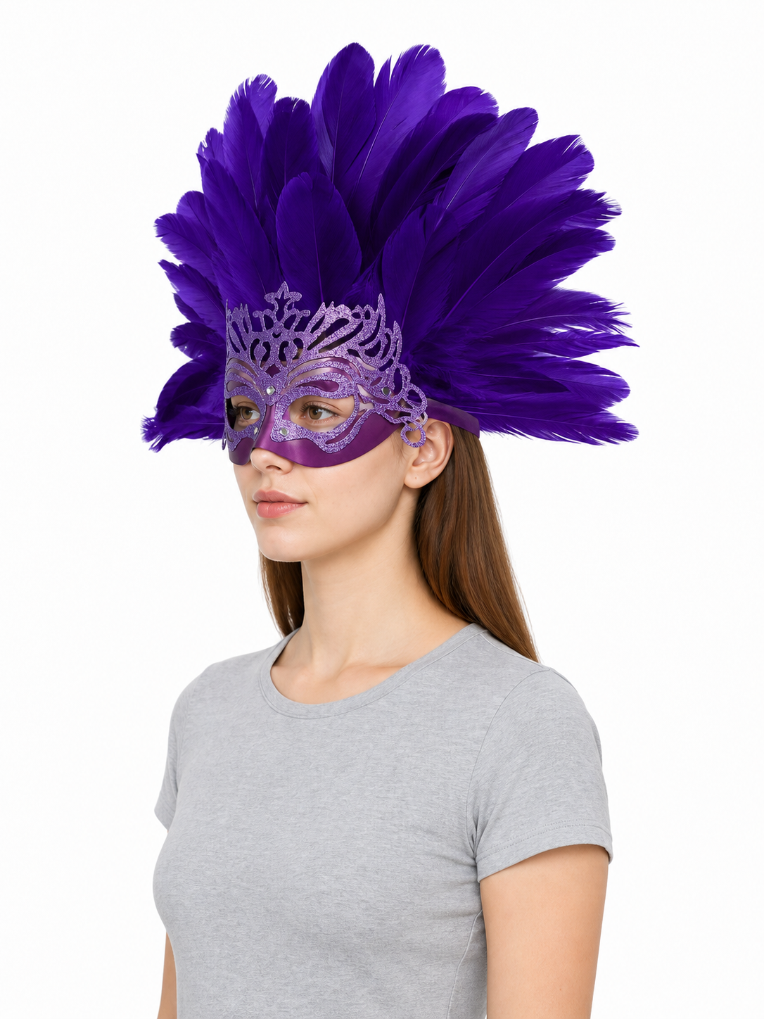 Carnival Mask with Purple Feathers