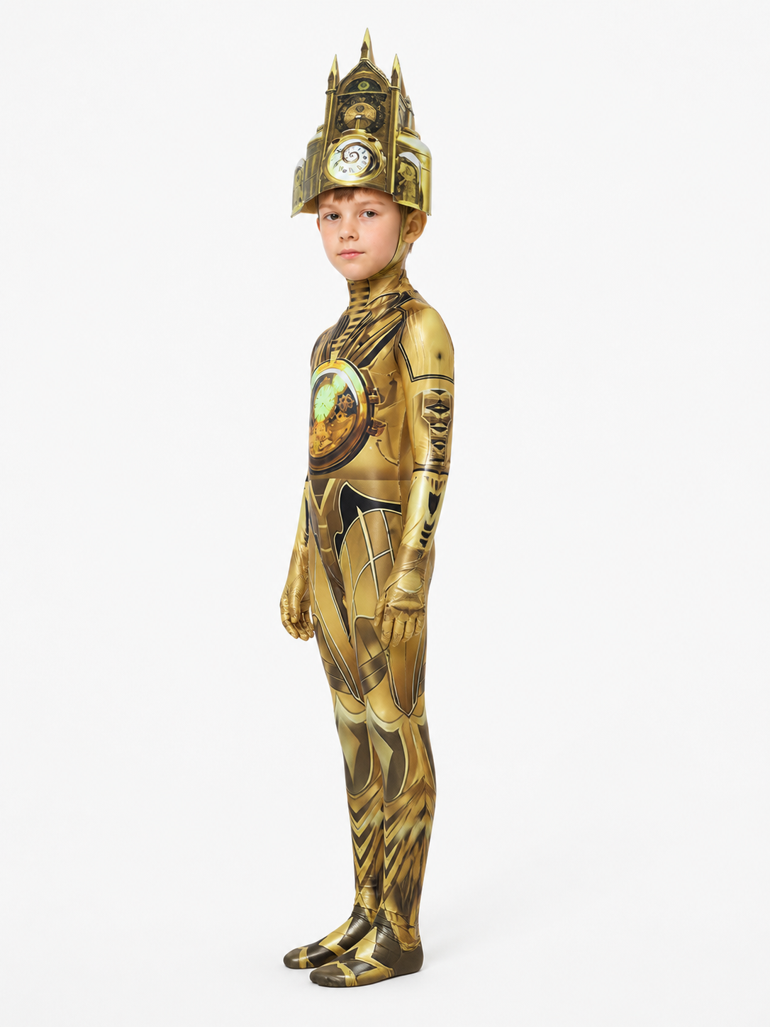 Black-and-Gold TV Man Jumpsuit from Skibidi Toilet side view