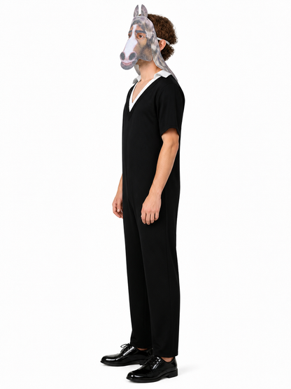 Black-and-White Horse Jumpsuit Costume with Mask side view