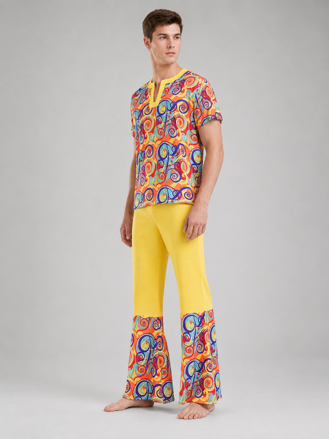Bright 1970s disco-style costume for themed events. The set includes a