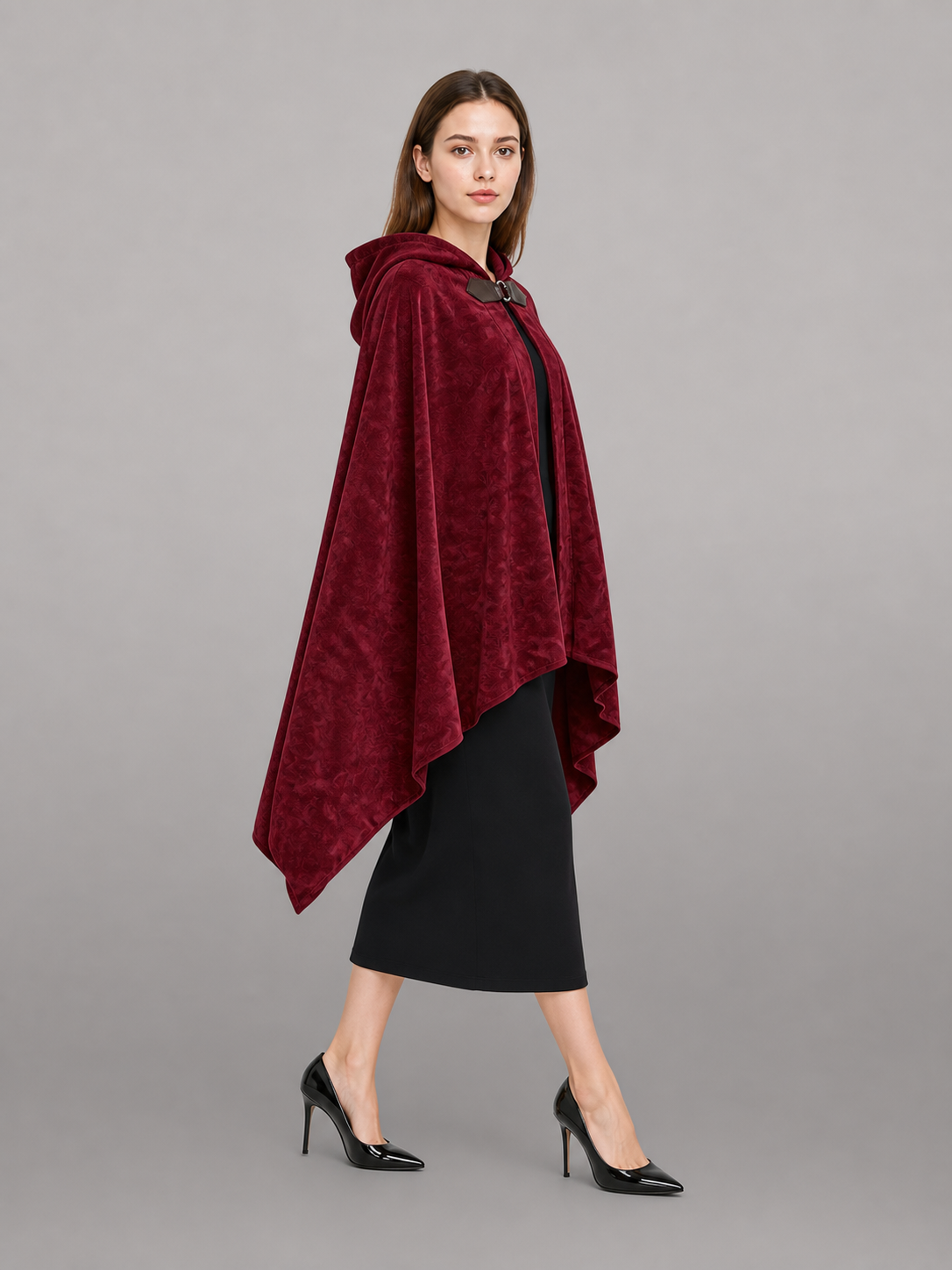 Burgundy Hooded Carnival Cloak