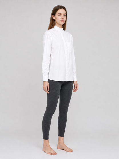 White Stand-Collar Shirt with Chest Pocket
