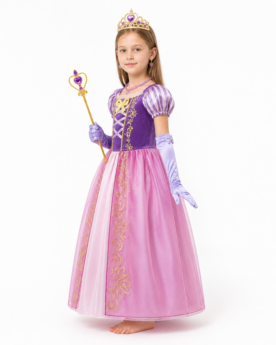 Rapunzel Princess Costume with Crown and Magic Wand side view