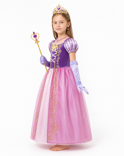 Rapunzel Princess Costume with Crown and Magic Wand side view