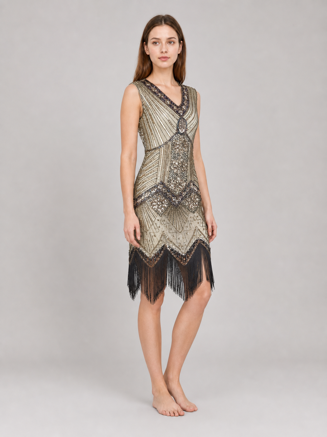 Vintage Gatsby Dress with Fringe and Sequins