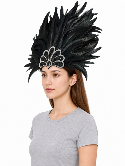 Black Feather and Sequin Headpiece