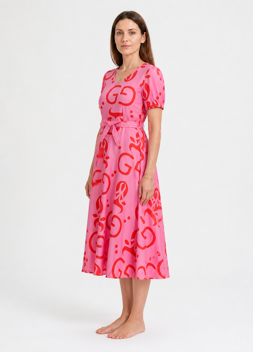 Red Pattern Dress with Belt for Zootopia Cosplay side view