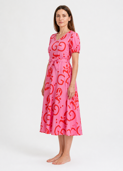 Red Pattern Dress with Belt for Zootopia Cosplay side view