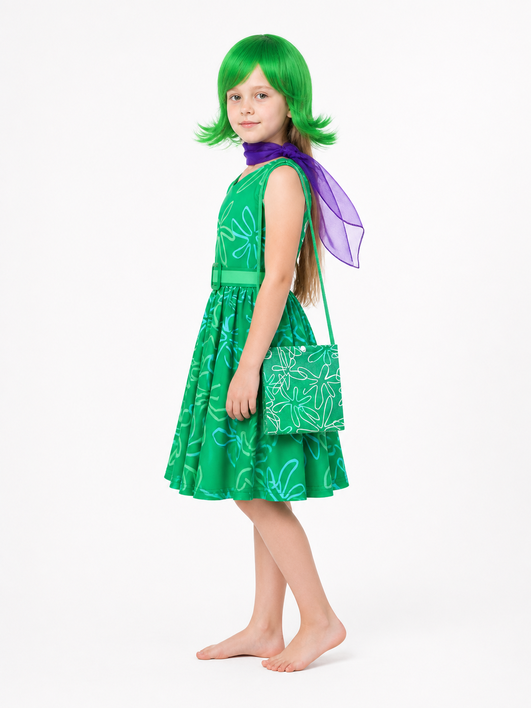 Children’s Sadness Carnival Costume with Dress and Wig side view