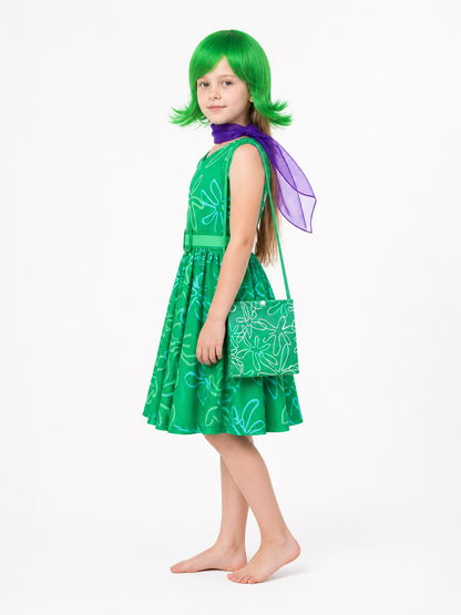 Children’s Sadness Carnival Costume with Dress and Wig side view