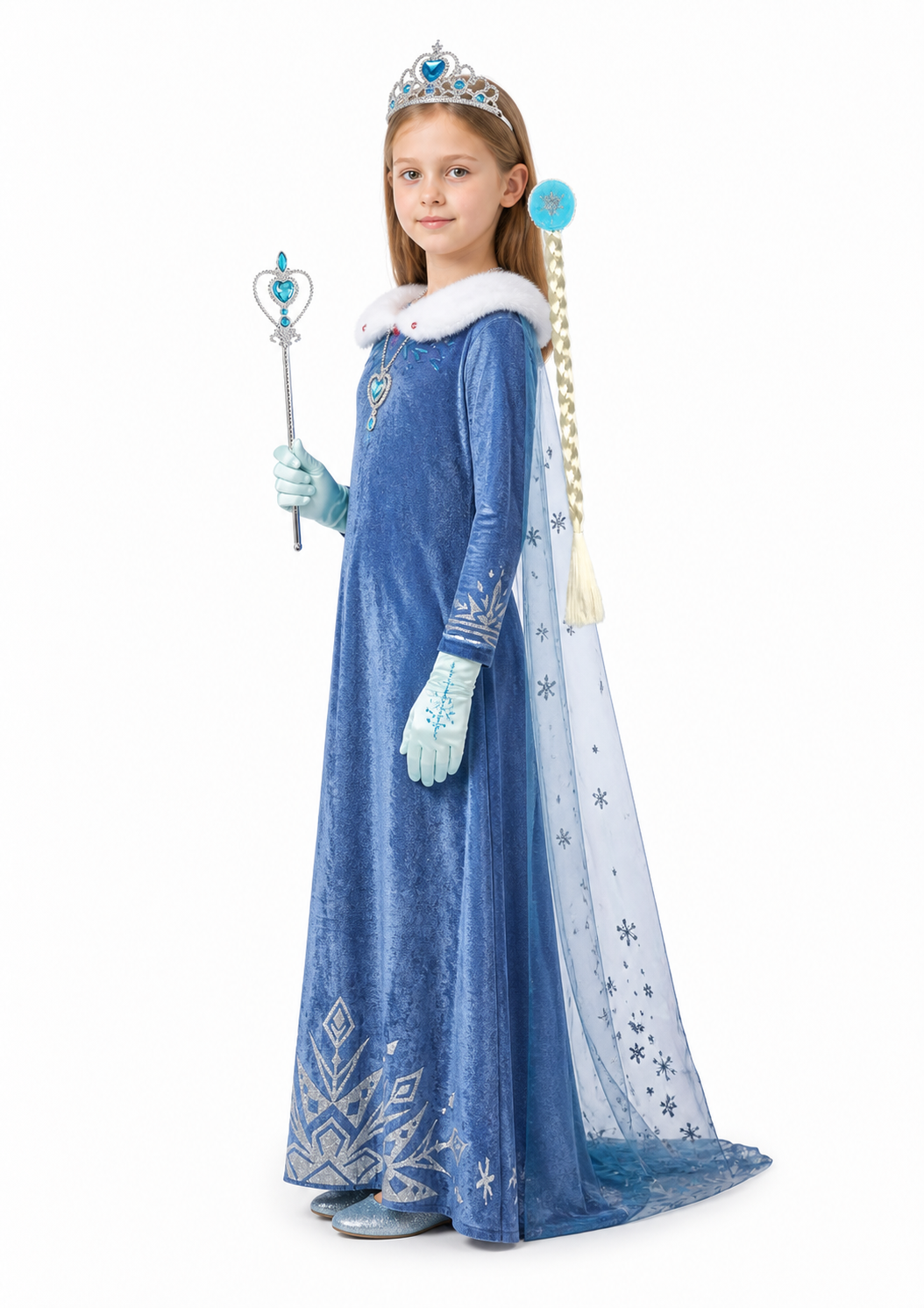 Snow Queen Costume with Dress and Accessories side view