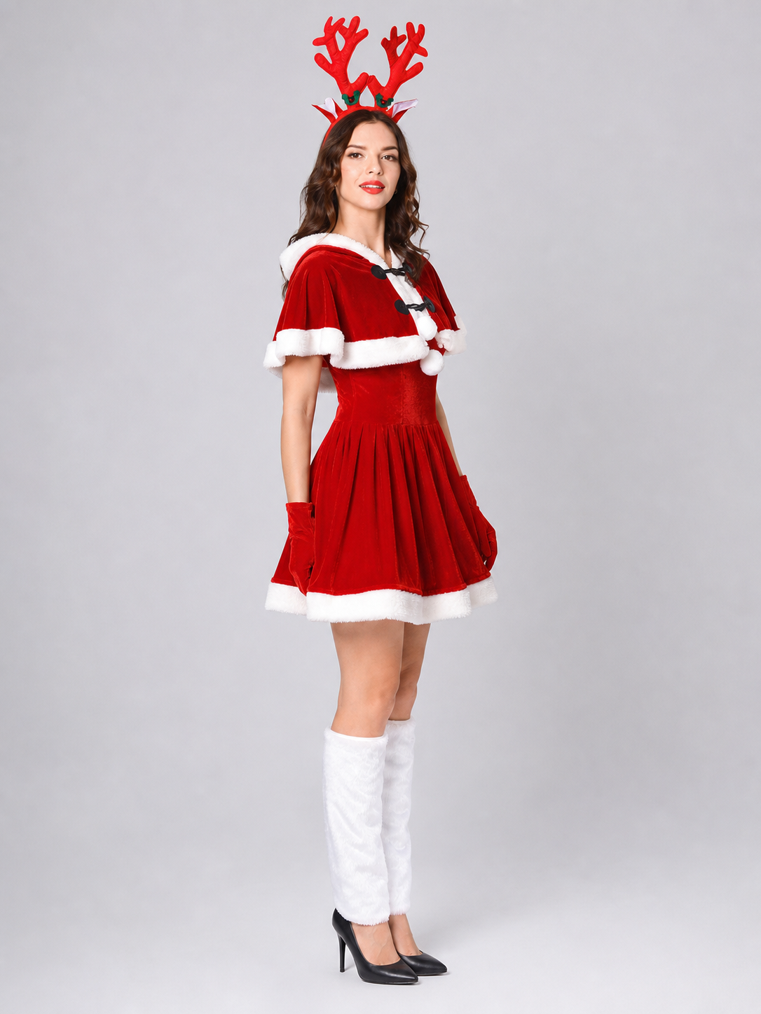 Short Christmas Dress with Reindeer Antlers side view
