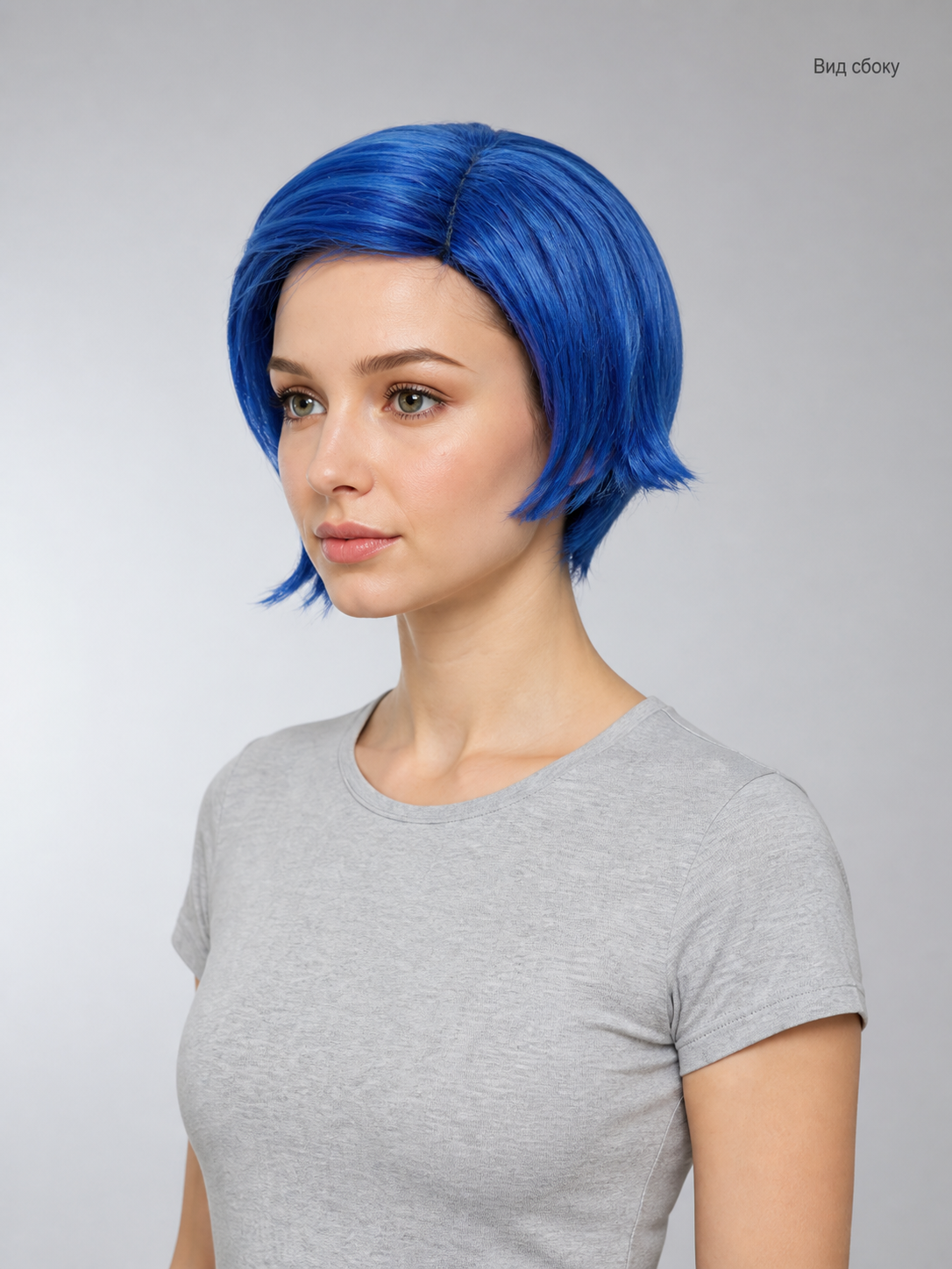 Blue Bob Wig with Side-Swept Bangs for Cosplay and Parties side view