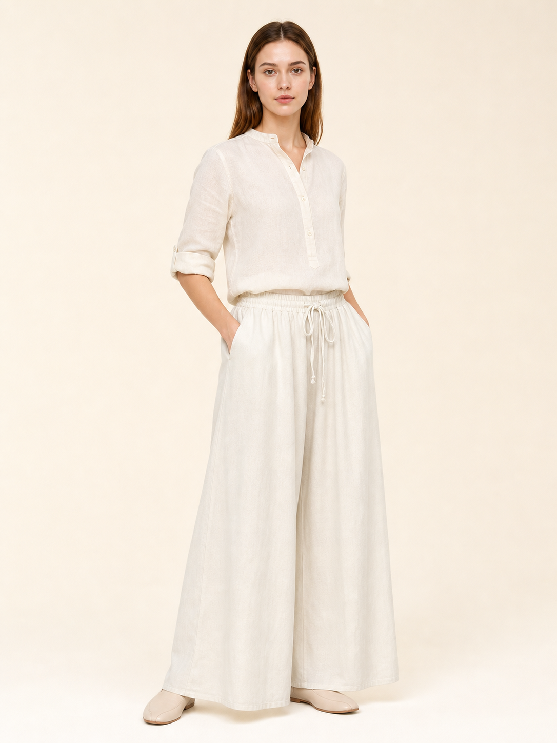 High-Waisted Wide-Leg Drawstring Pants