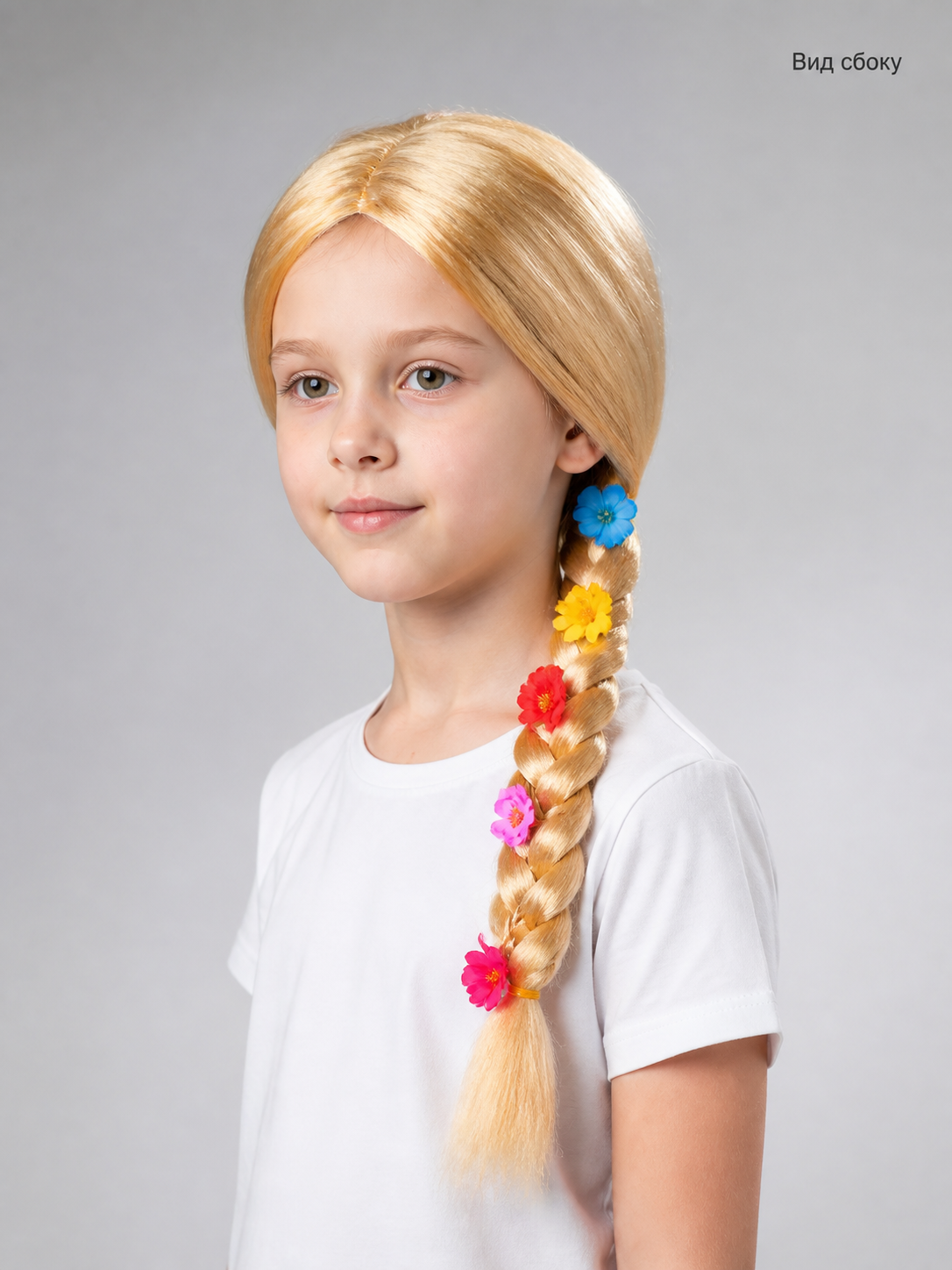 Golden Carnival Wig with a Braid for Halloween side view