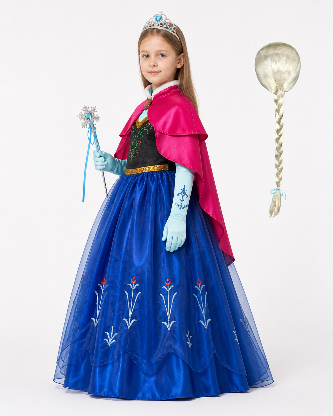 Children’s Carnival Costume with Dress, Crown, and Cape side view