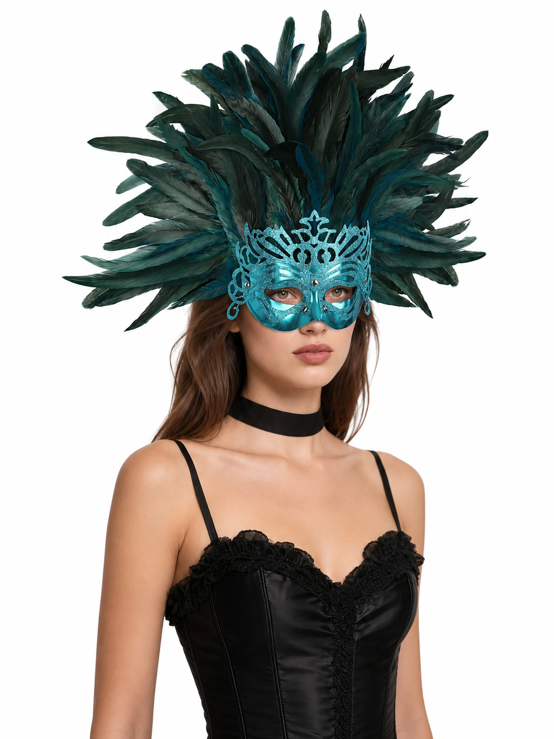 Carnival feathered headpiece with mask
